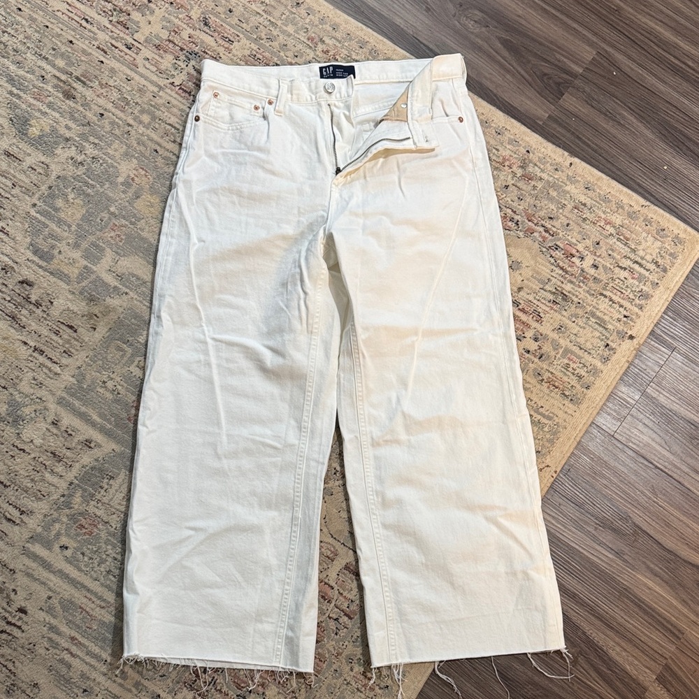 GAP Cream High-Rise Wide-Leg Jeans